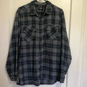 Hurley Shirt Men’s Large Gray Plaid Flannel Long Sleeve Button Up